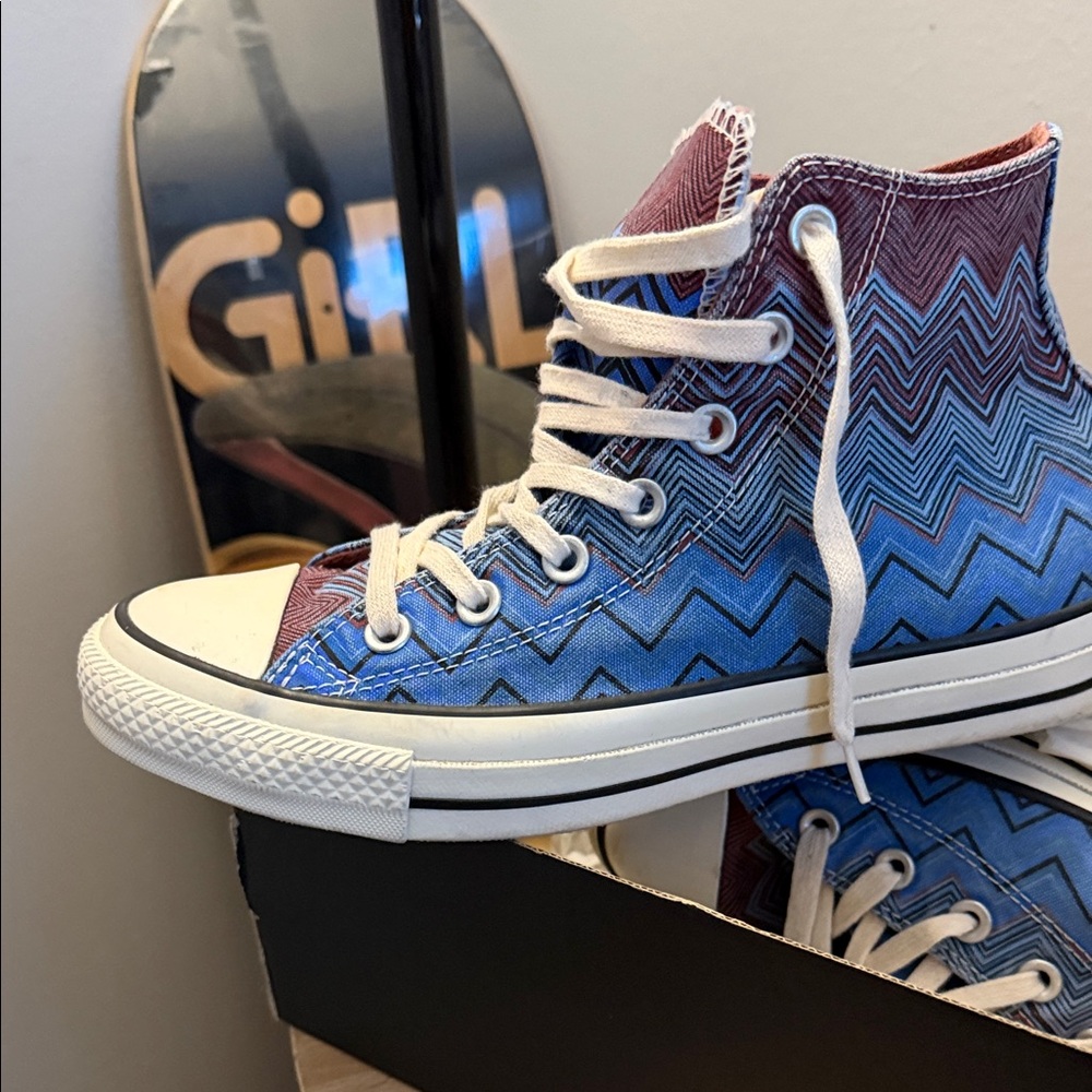 Converse Blue and Red Zigzag High-Tops
